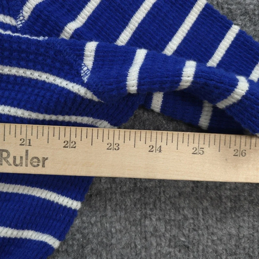 Vintage Polo Ralph Lauren Hoodie Mens L Blue Striped Thermal Henley Pony Logo